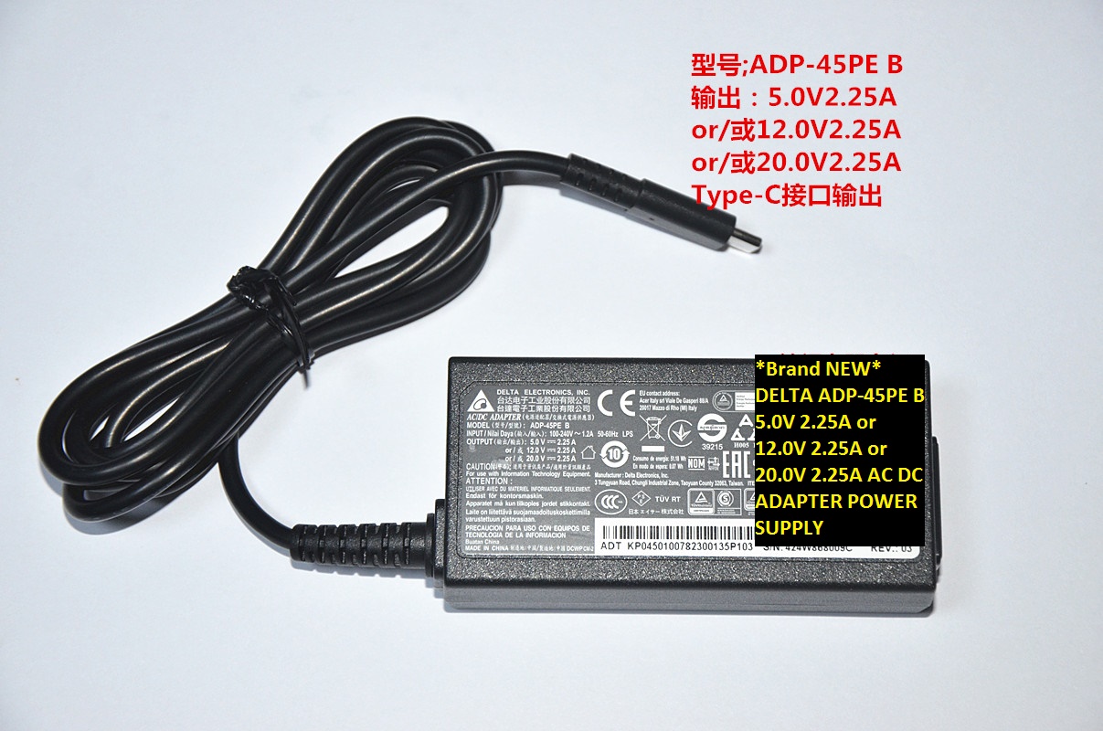 *Brand NEW*ADP-45PE B 12.0V 2.25A DELTA 5.0V 2.25A 20.0V 2.25A AC DC ADAPTER POWER SUPPLY - Click Image to Close